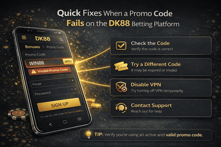 Pembaikan pantas untuk kod promo Dashking88 yang tidak terpakai, termasuk semakan format, jarak, status deposit dan semakan keperluan kempen