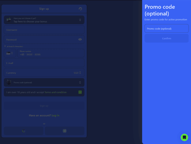 Menggunakan kod promo semasa pendaftaran di laman DK88 dengan medan kod, langkah penyediaan akaun dan butiran pengaktifan bonus